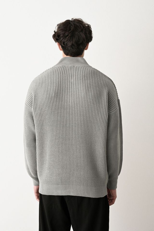 Fermuarlı Dik Yaka Basic Oversize Kazak