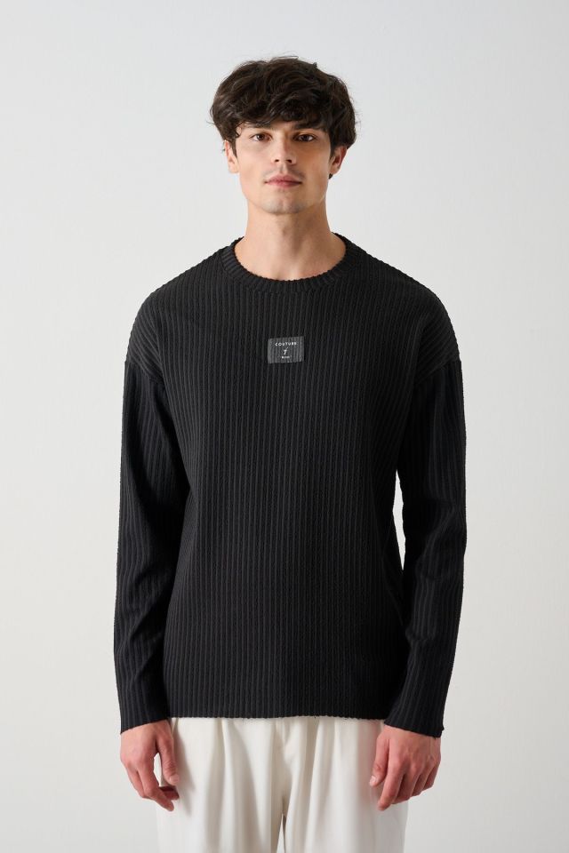 Fitilli Ön Detay Oversize Erkek Sweatshirt SİYAH - M