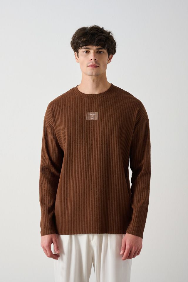 Fitilli Ön Detay Oversize Erkek Sweatshirt KAHVE - M