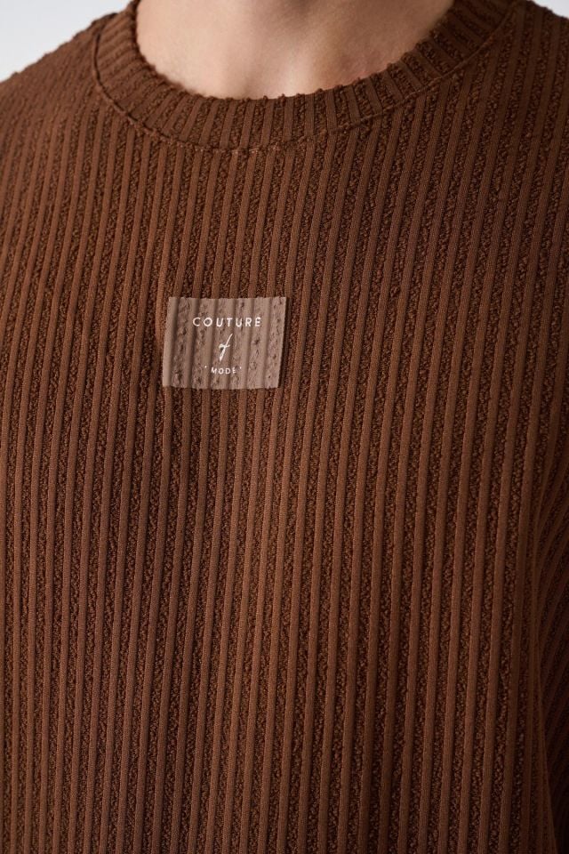 Fitilli Ön Detay Oversize Erkek Sweatshirt KAHVE - M