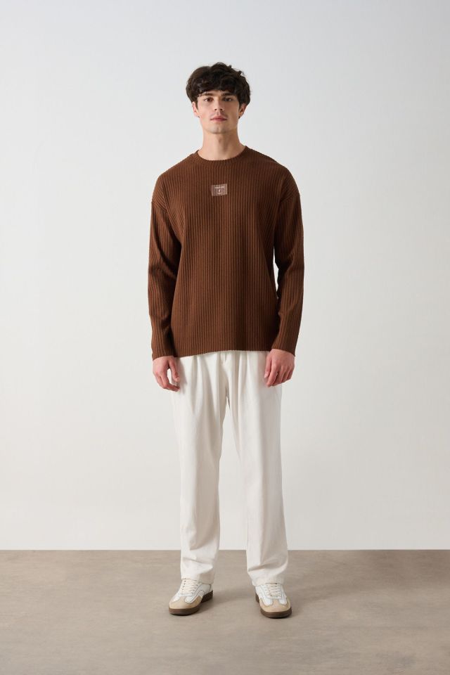 Fitilli Ön Detay Oversize Erkek Sweatshirt KAHVE - M
