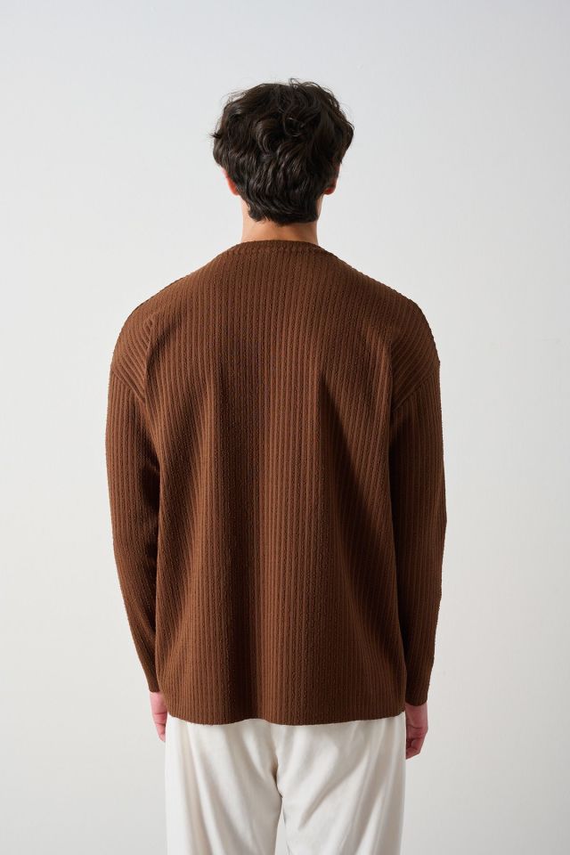 Fitilli Ön Detay Oversize Erkek Sweatshirt KAHVE - M