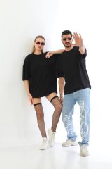 Pamuklu Unisex Oversize Basic T-shirt SİYAH - L