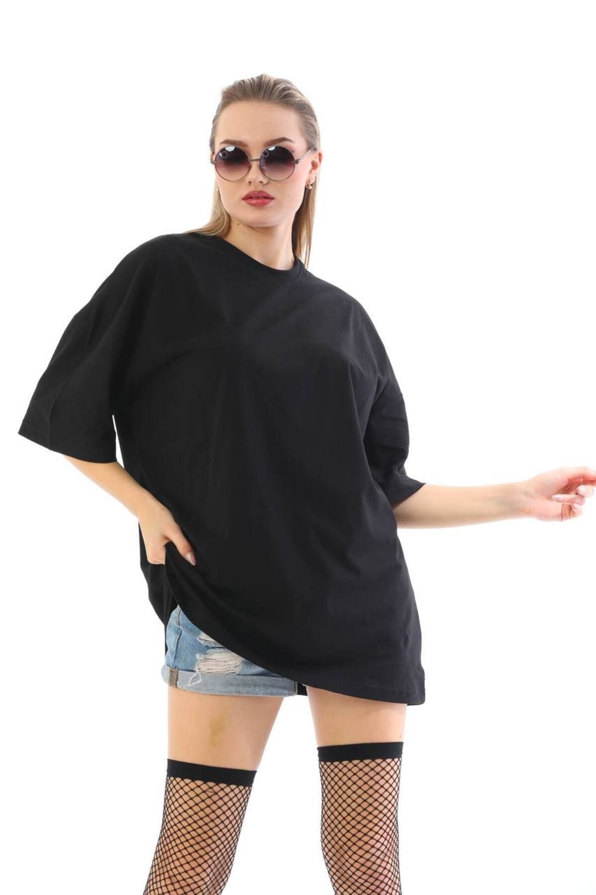 Pamuklu Unisex Oversize Basic T-shirt SİYAH - L