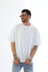 Pamuklu Unisex Oversize Basic T-shirt BEYAZ - L