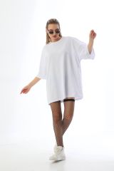 Pamuklu Unisex Oversize Basic T-shirt BEYAZ - L