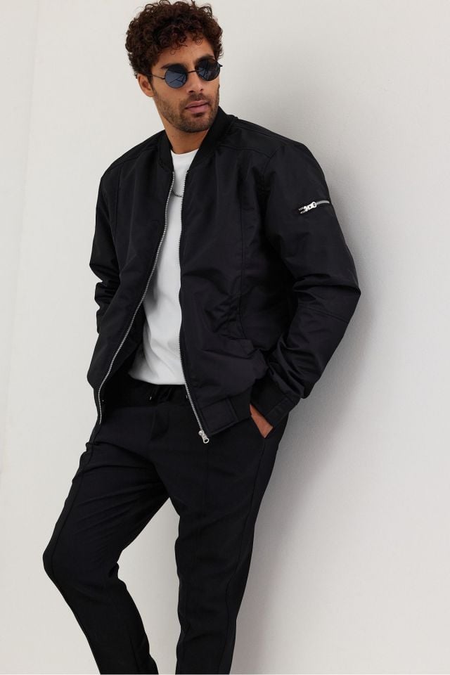 Erkek Premium Regular Bomber Ceket SİYAH - L
