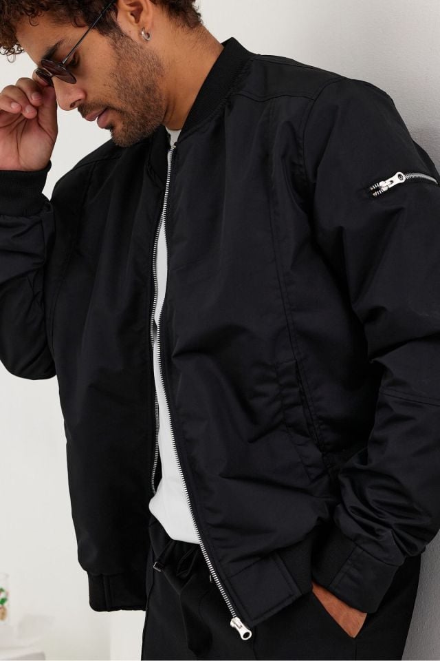 Erkek Premium Regular Bomber Ceket SİYAH - L