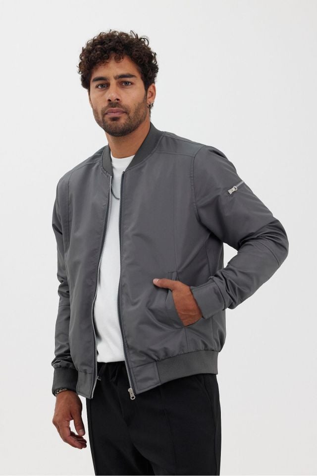 Erkek Premium Regular Bomber Ceket FÜME - M