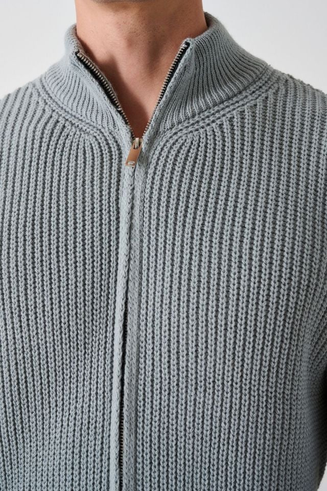 Fermuarlı Premium Selanik Örgü Unisex Hırka GRİ - S