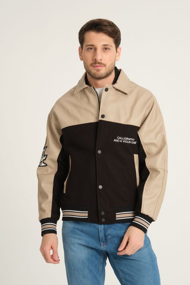 Deri Oversize Unisex Kolej Ceket KREM - L