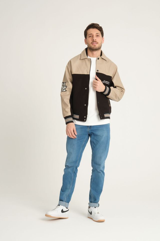 Deri Oversize Unisex Kolej Ceket KREM - L