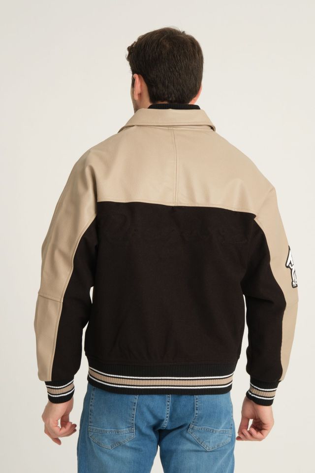 Deri Oversize Unisex Kolej Ceket KREM - L