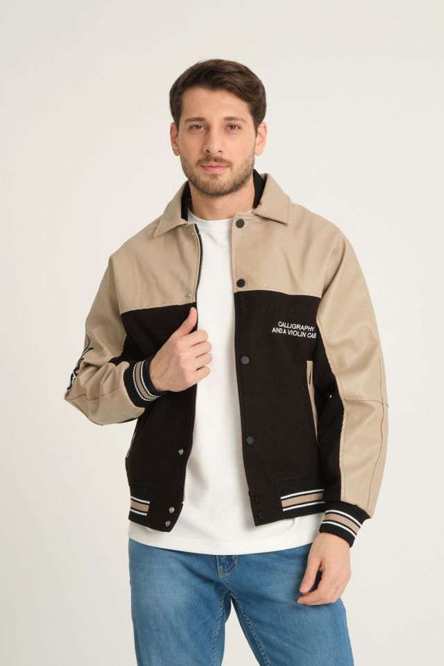 Deri Oversize Unisex Kolej Ceket KREM - L