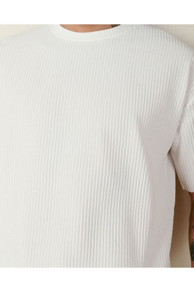 Fitilli Ottoman Erkek Alt Üst Oversize Takım BEYAZ - M