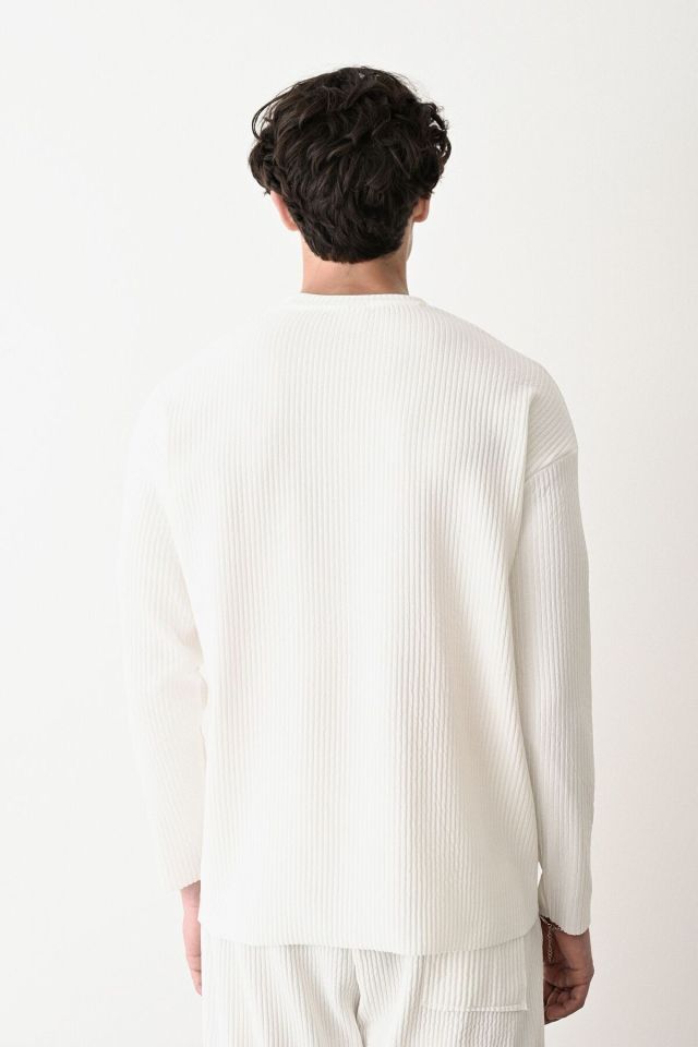 Erkek Oversize Fitilli Sweatshirt EKRU - M
