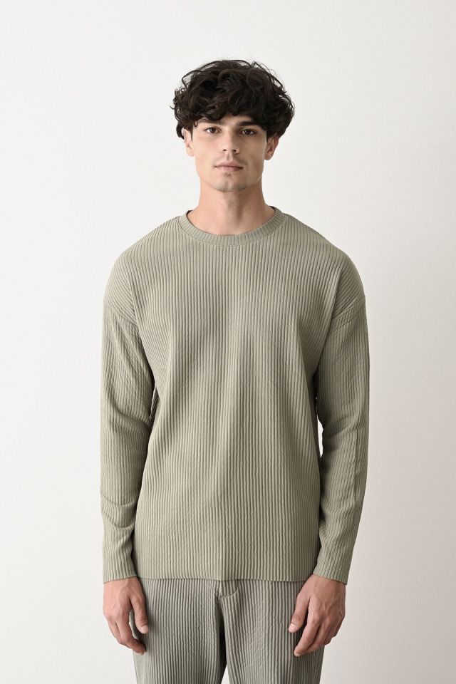 Erkek Oversize Fitilli Sweatshirt Çağla - XL